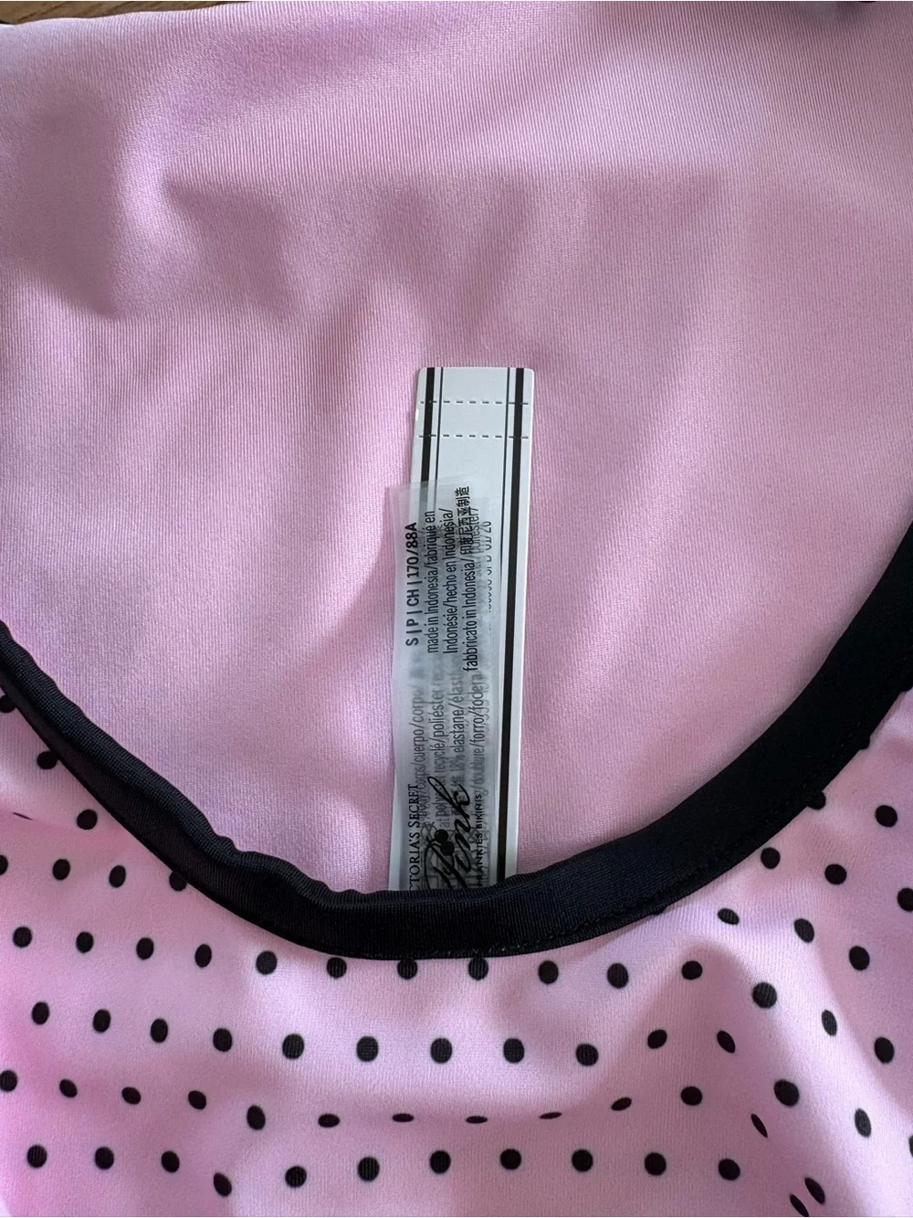 Frankie's Bikinis Pink Polka Dot One-Piece Swimsuit with Black Trim